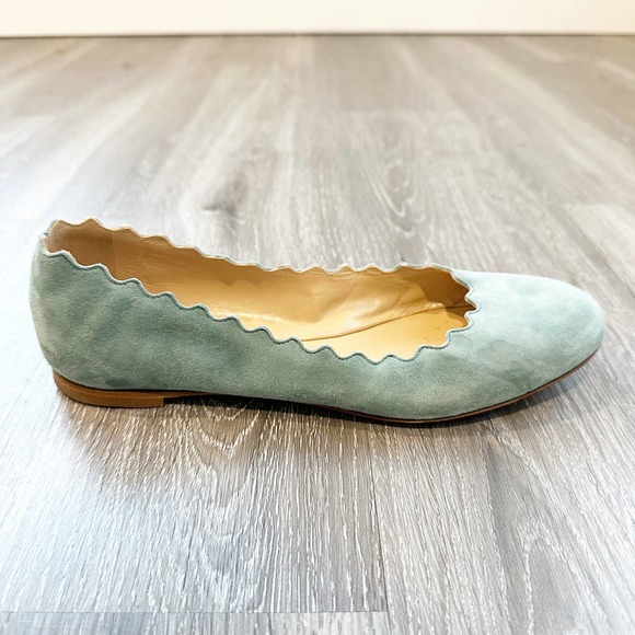 Chloe Shoes - Chloe Lauren Scalloped Suede Leather Ballet Flats Blue 37.5